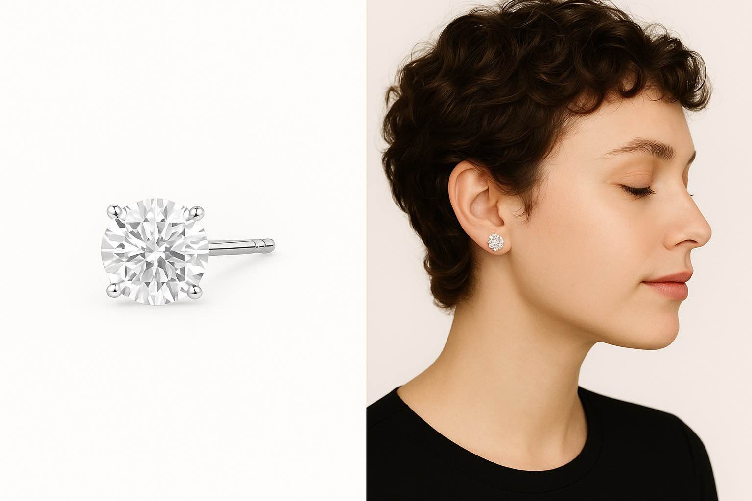 Charming Round Diamond Ear Studs